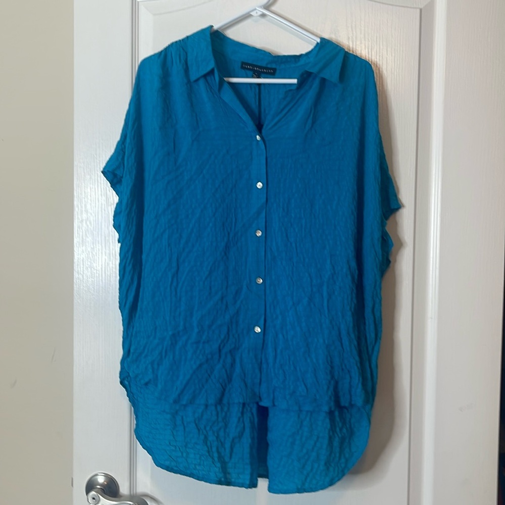 Jane + Delancey Short Sleeve Tunic Blouse Teal Blue XL